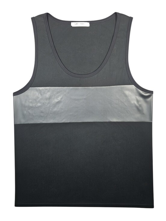 Sunday Rocks Other - Black Faux Leather Panel Tank Top Casual Sleeveless Summer Streetwear Medium